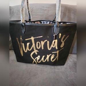 Victoria secret tote black with leopard print inside NWT